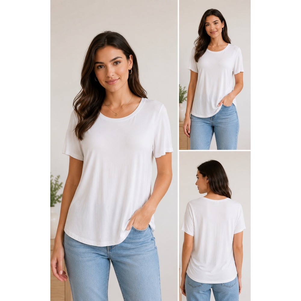 BloomChic White Short Sleeve Crew Neck T-Shirt Size US 14-16 NEW